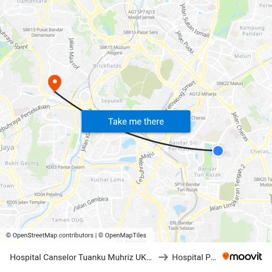 Hospital Canselor Tuanku Muhriz UKM (Kl1983) to Hospital Pantai map