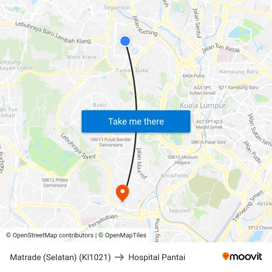 Matrade (Selatan) (Kl1021) to Hospital Pantai map