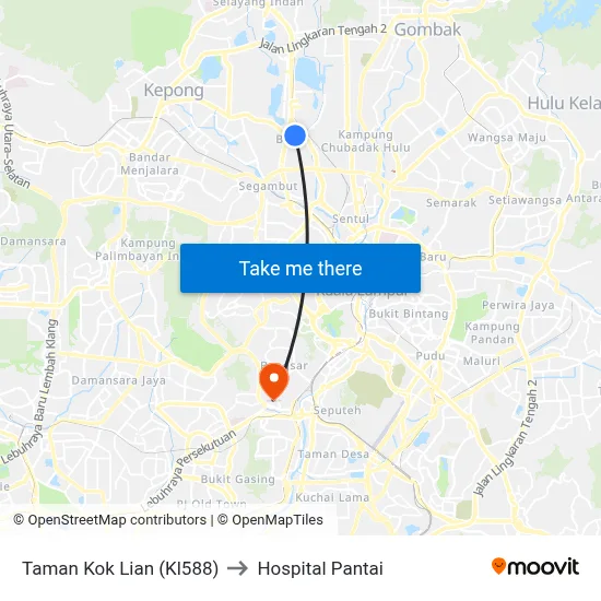 Taman Kok Lian (Kl588) to Hospital Pantai map