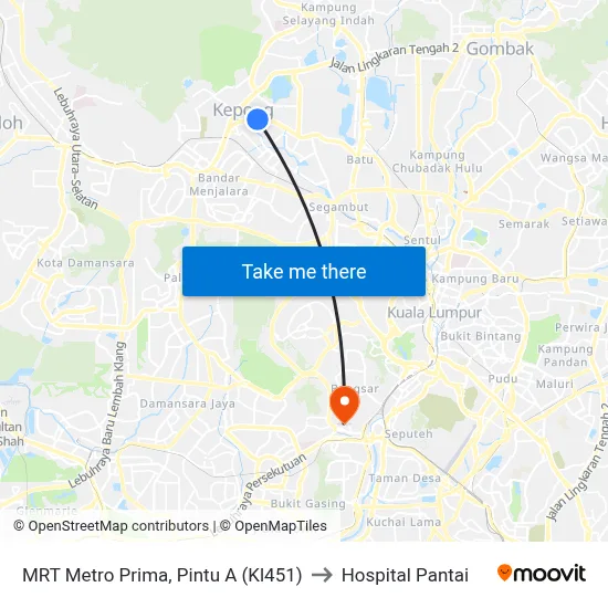 MRT Metro Prima, Pintu A (Kl451) to Hospital Pantai map