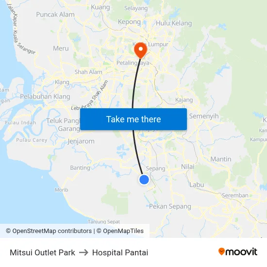 Mitsui Outlet Park to Hospital Pantai map
