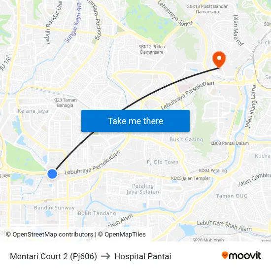 Mentari Court 2 (Pj606) to Hospital Pantai map