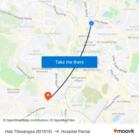 Hab Titiwangsa (Kl1818) to Hospital Pantai map