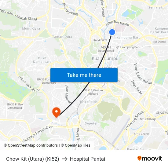 Chow Kit (Utara) (Kl52) to Hospital Pantai map