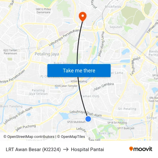 LRT Awan Besar (Kl2324) to Hospital Pantai map