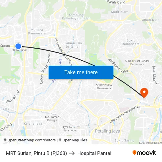MRT Surian, Pintu B (Pj368) to Hospital Pantai map