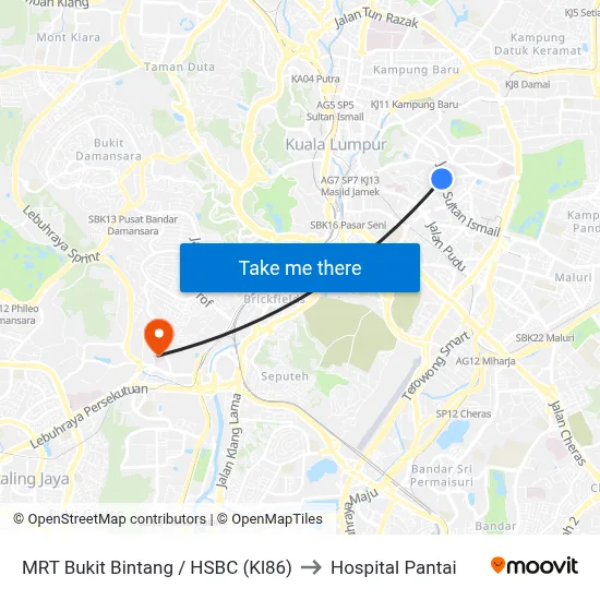 MRT Bukit Bintang / HSBC (Kl86) to Hospital Pantai map