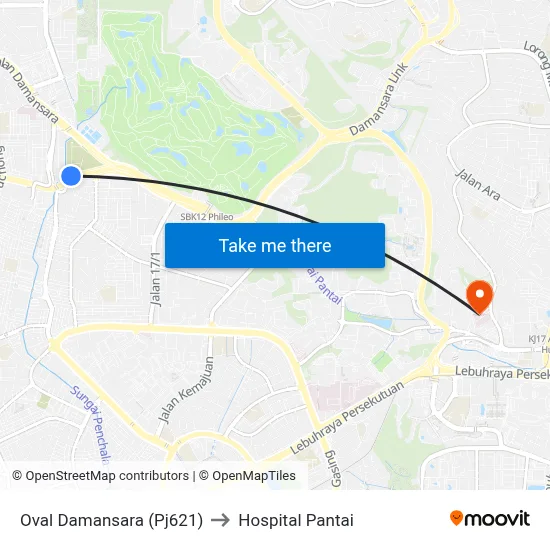 Oval Damansara (Pj621) to Hospital Pantai map
