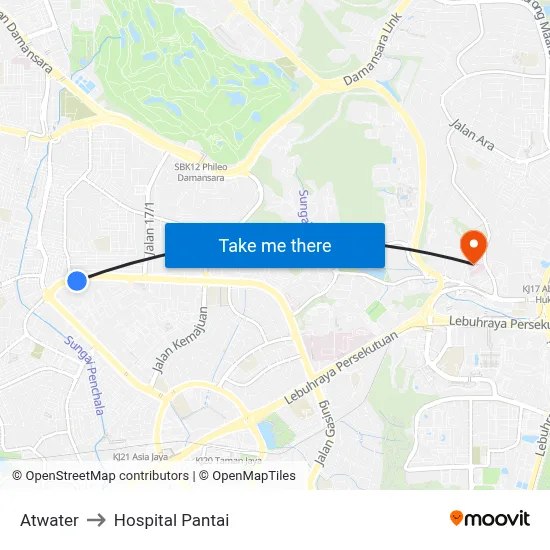 Atwater to Hospital Pantai map