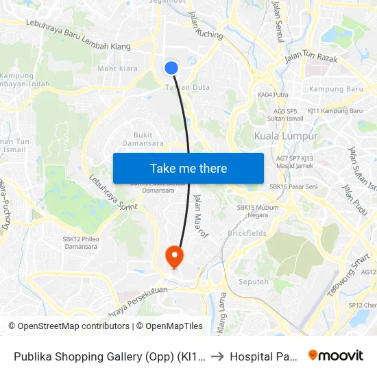 Publika Shopping Gallery (Opp) (Kl1016) to Hospital Pantai map