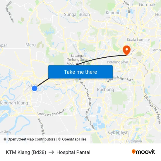 KTM Klang (Bd28) to Hospital Pantai map