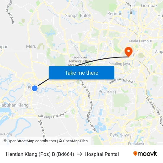 Hentian Klang (Pos) B (Bd664) to Hospital Pantai map