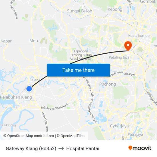 Gateway Klang (Bd352) to Hospital Pantai map