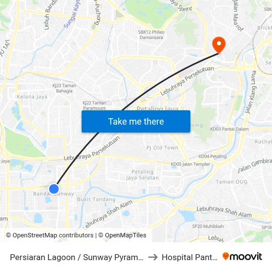 Persiaran Lagoon / Sunway Pyramid to Hospital Pantai map