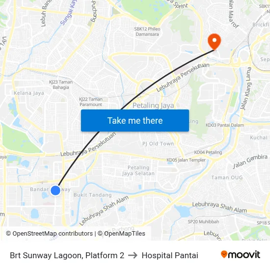 Brt Sunway Lagoon, Platform 2 to Hospital Pantai map