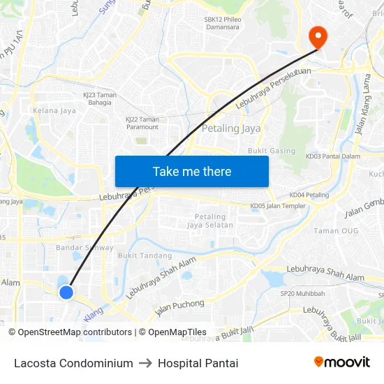 Lacosta Condominium to Hospital Pantai map