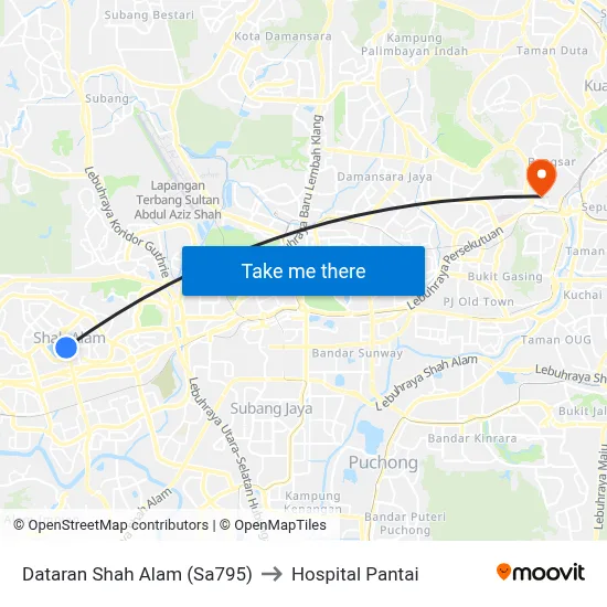 Dataran Shah Alam (Sa795) to Hospital Pantai map