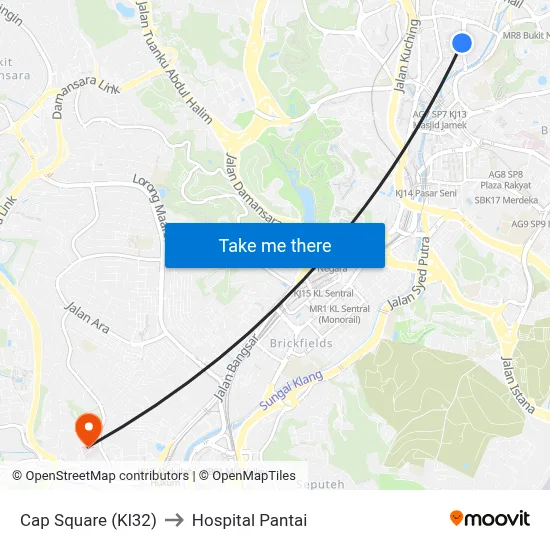 Cap Square (Kl32) to Hospital Pantai map