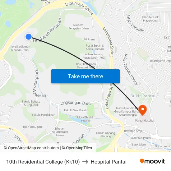 10th Residential College (Kk10) to Hospital Pantai map