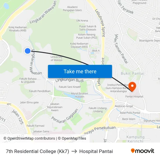 7th Residential College (Kk7) to Hospital Pantai map