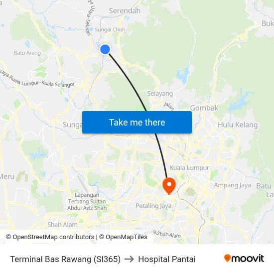 Terminal Bas Rawang (Sl365) to Hospital Pantai map