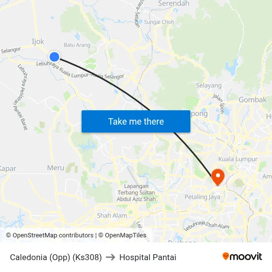 Caledonia (Opp) (Ks308) to Hospital Pantai map