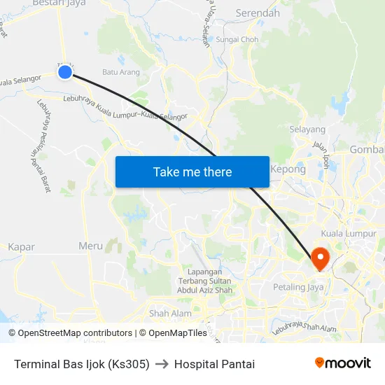 Terminal Bas Ijok (Ks305) to Hospital Pantai map