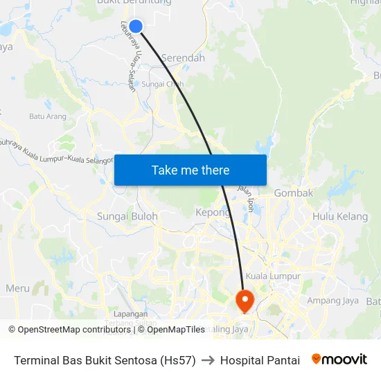 Terminal Bas Bukit Sentosa (Hs57) to Hospital Pantai map