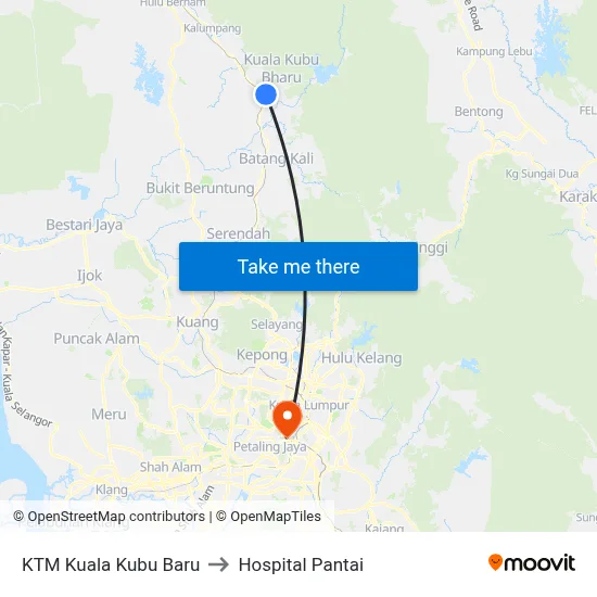 KTM Kuala Kubu Baru to Hospital Pantai map