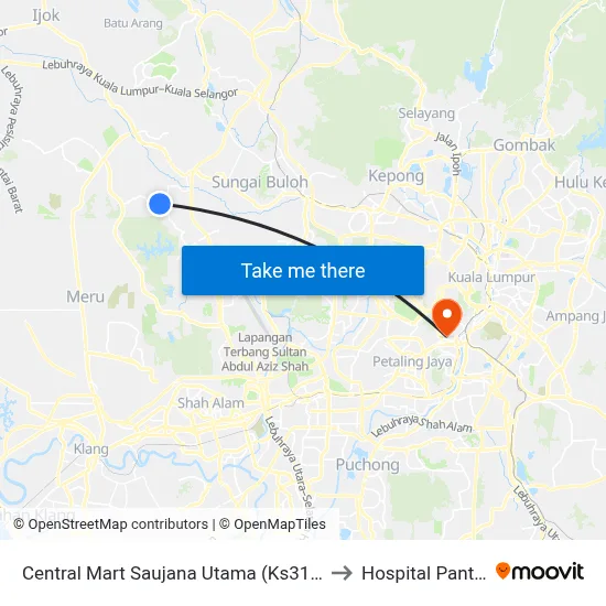 Central Mart Saujana Utama (Ks318) to Hospital Pantai map