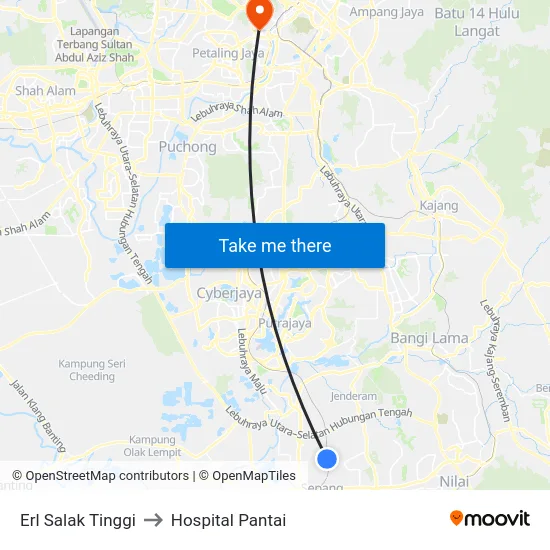 Erl Salak Tinggi to Hospital Pantai map