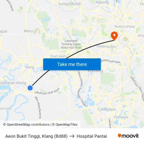 Aeon Bukit Tinggi, Klang (Bd88) to Hospital Pantai map