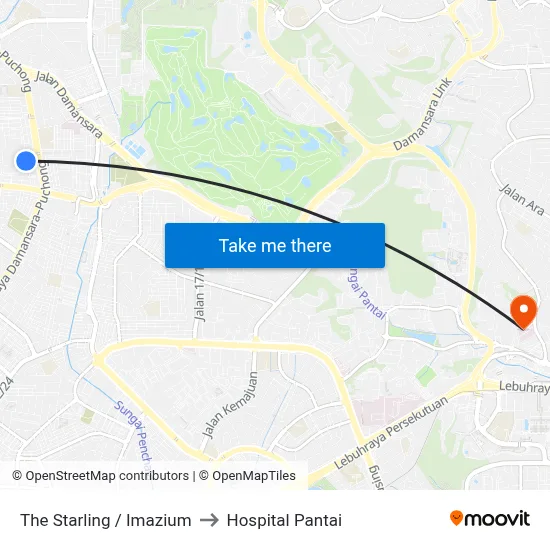 The Starling / Imazium to Hospital Pantai map