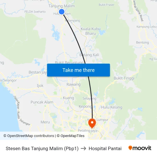 Stesen Bas Tanjung Malim (Pbp1) to Hospital Pantai map