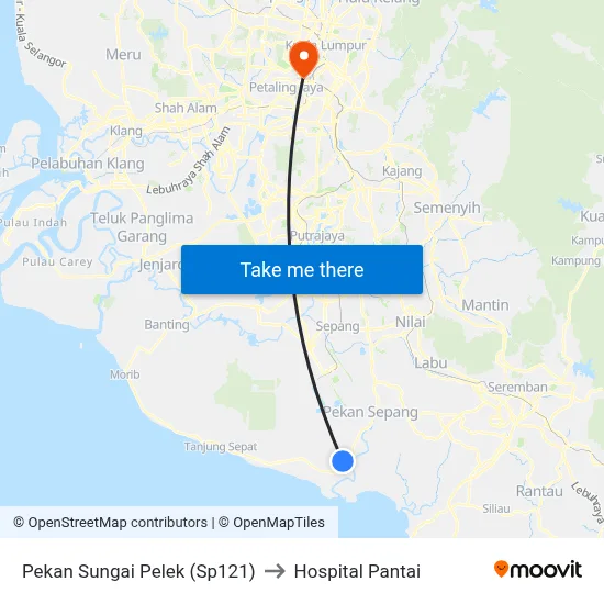 Pekan Sungai Pelek (Sp121) to Hospital Pantai map
