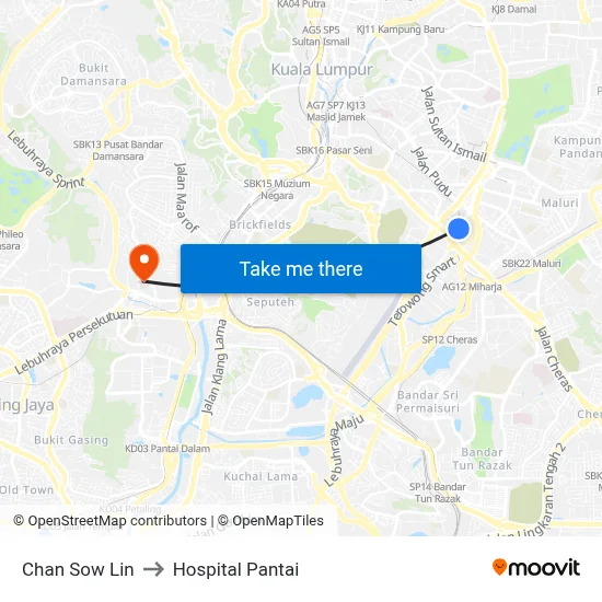 Chan Sow Lin to Hospital Pantai map