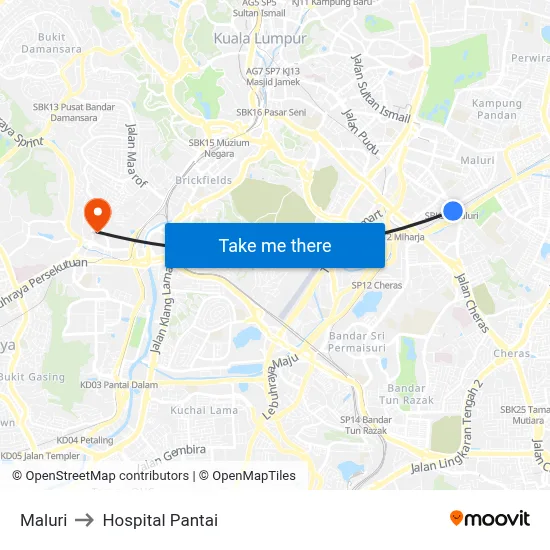Maluri to Hospital Pantai map