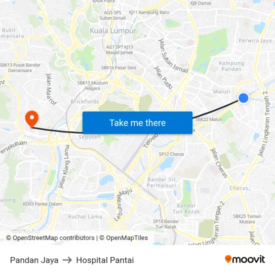 Pandan Jaya to Hospital Pantai map