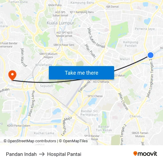 Pandan Indah to Hospital Pantai map