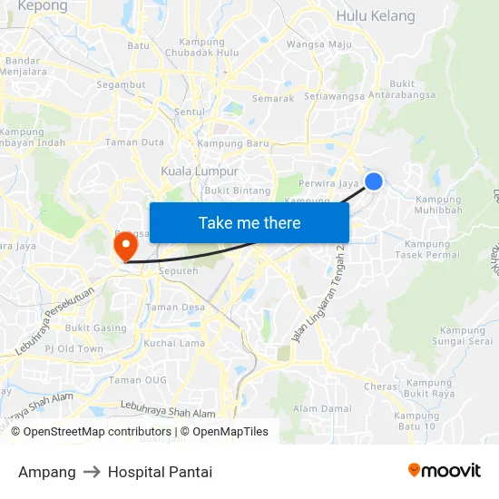 Ampang to Hospital Pantai map