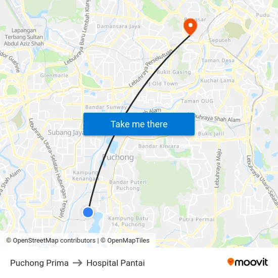 Puchong Prima to Hospital Pantai map