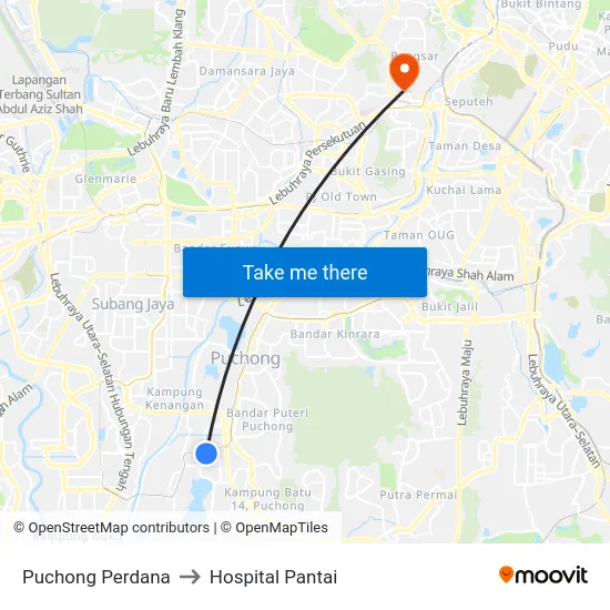 Puchong Perdana to Hospital Pantai map