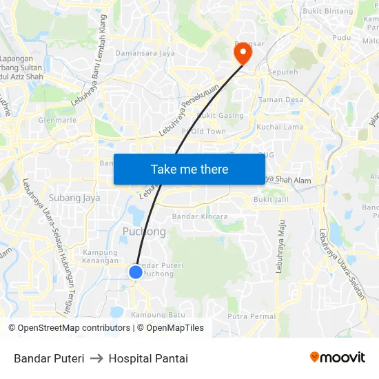 Bandar Puteri to Hospital Pantai map