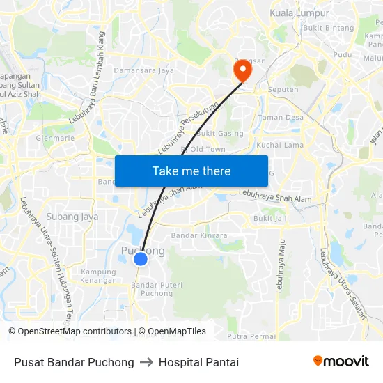 Pusat Bandar Puchong to Hospital Pantai map