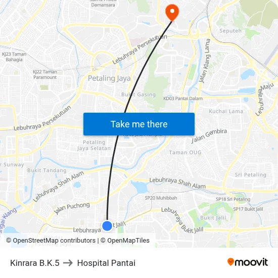 Kinrara B.K.5 to Hospital Pantai map