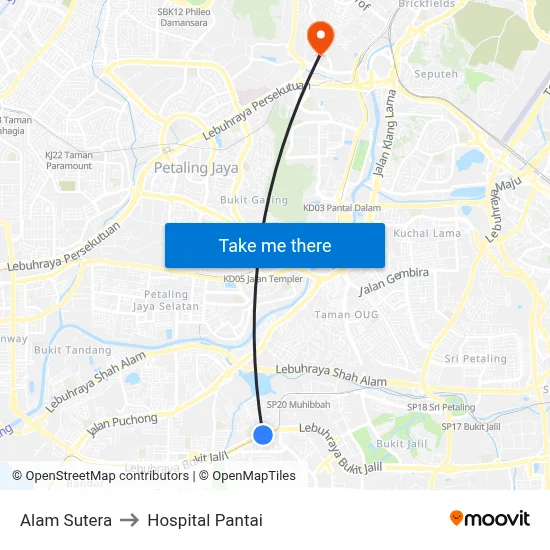Alam Sutera to Hospital Pantai map