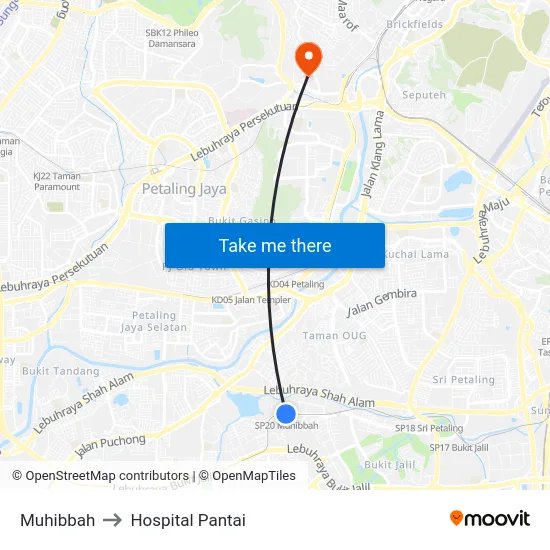 Muhibbah to Hospital Pantai map