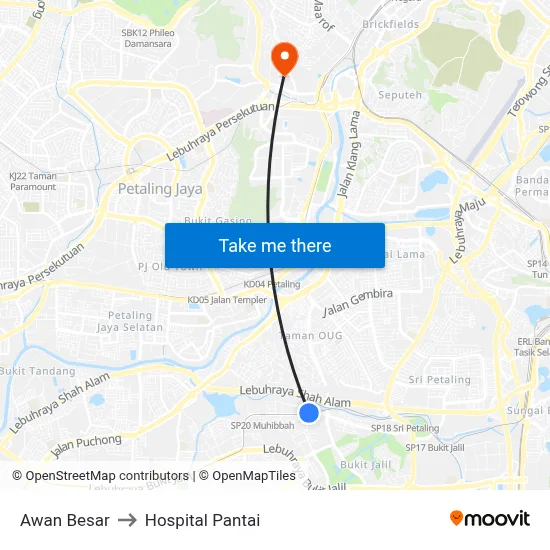 Awan Besar to Hospital Pantai map
