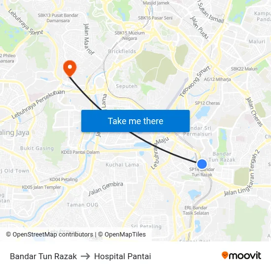 Bandar Tun Razak to Hospital Pantai map