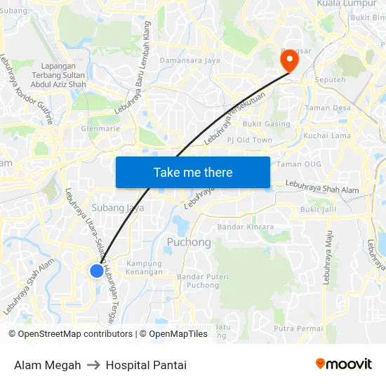 Alam Megah to Hospital Pantai map